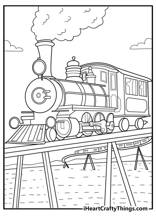 Polar Express crossing a long bridge coloring page printable