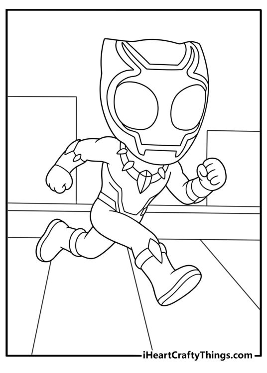 Printable Spidey page with Black Panther running across a rooftop
