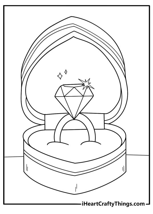 Ring box with sparkling ring detailed romantic coloring printable