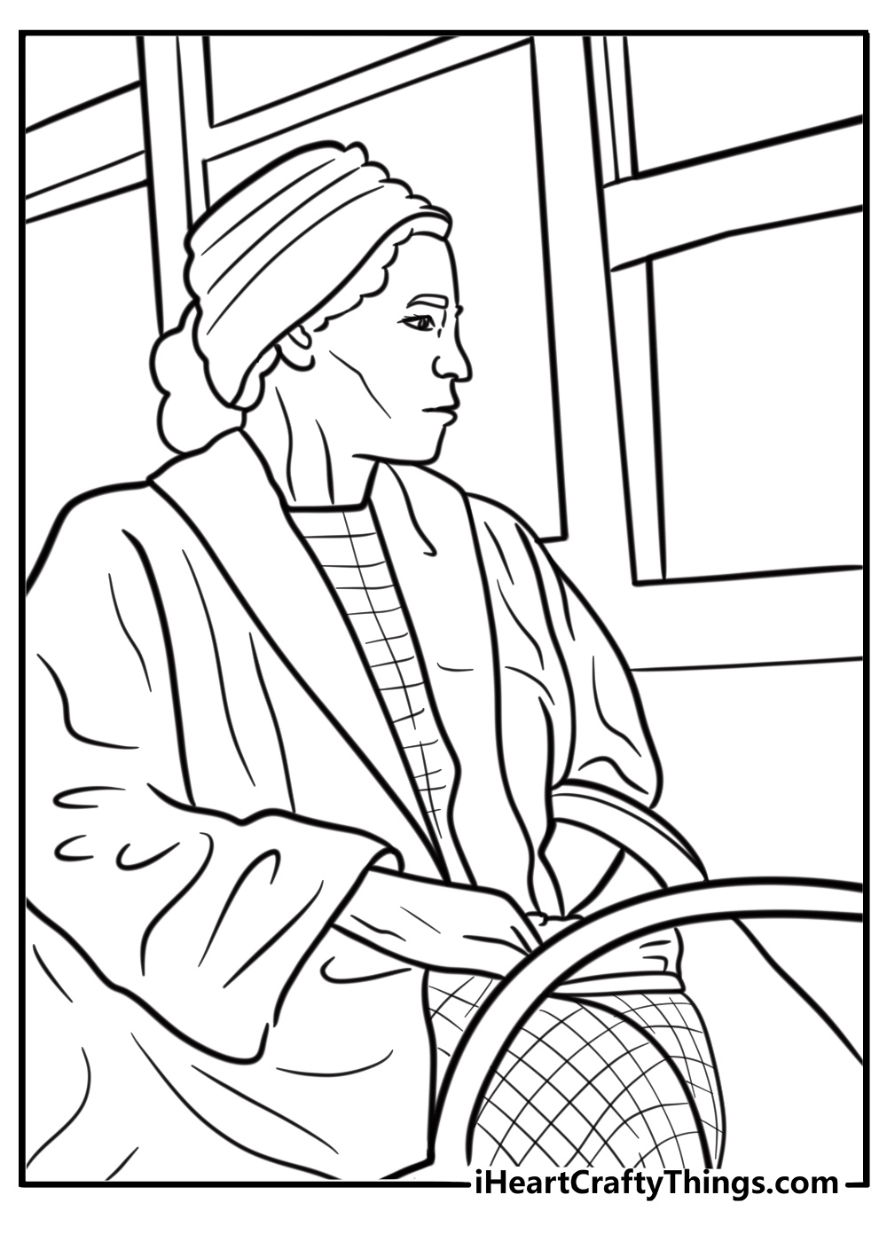 Rosa Parks sitting on a bus detailed black history month coloring sheet