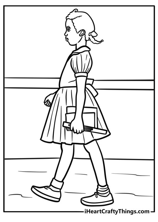 Ruby Bridges walking to school with bravery detailed coloring sheet