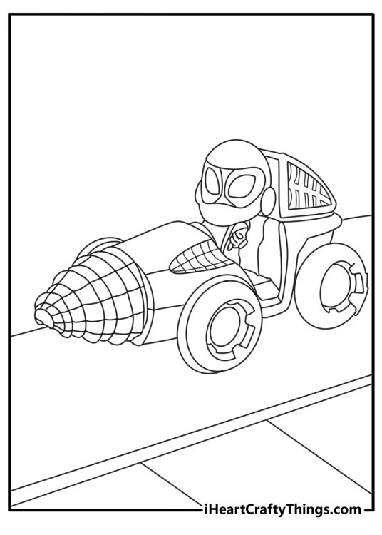 Spidey And His Amazing Friends coloring page showing Spidey driving the Web Spinner