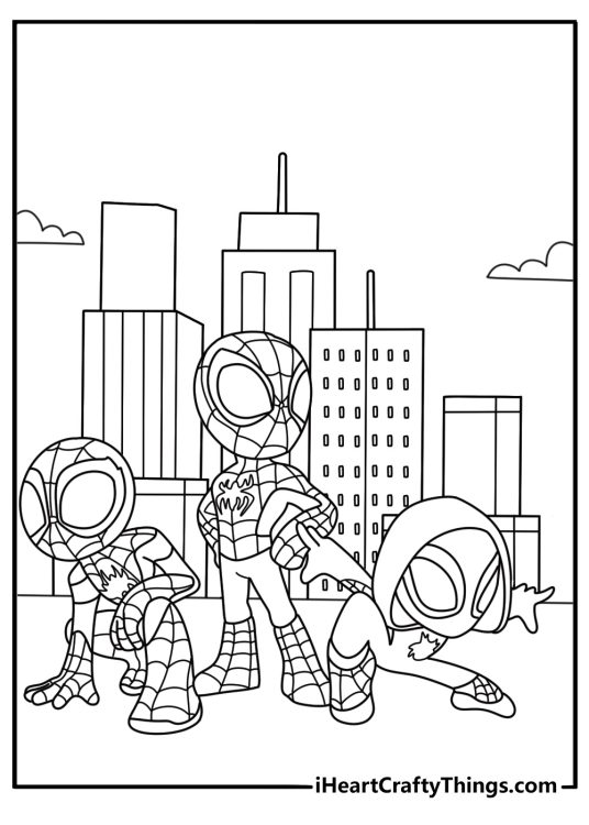 Spidey And His Amazing Friends coloring pages scene showing the team around a city map