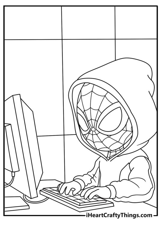 Spidey checks the Team Spidey computer in this easy printable