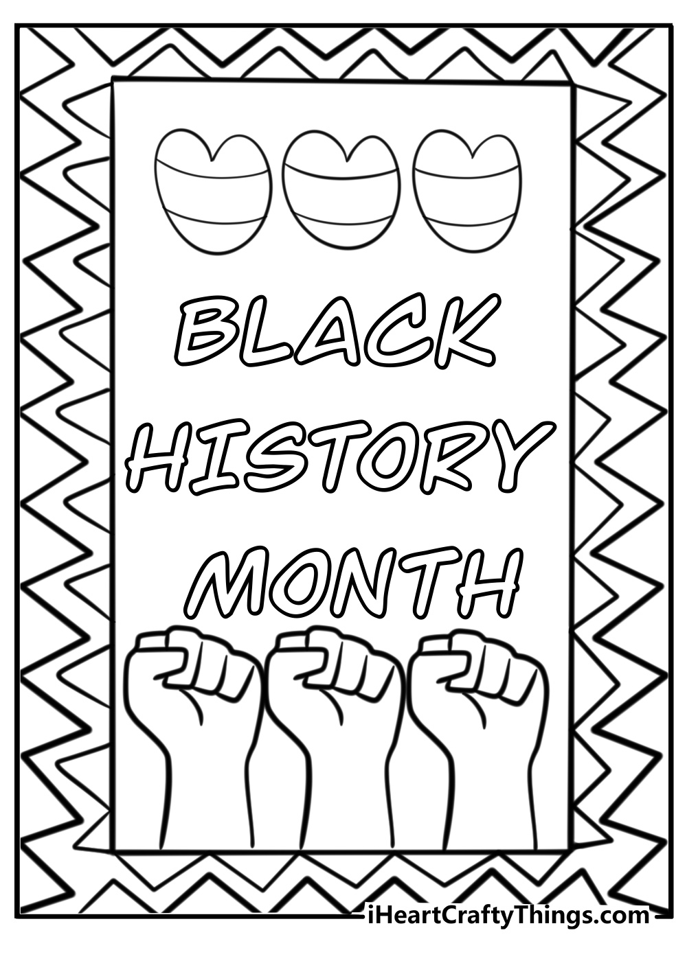 The words black history month with patterns and designs fun coloring sheet