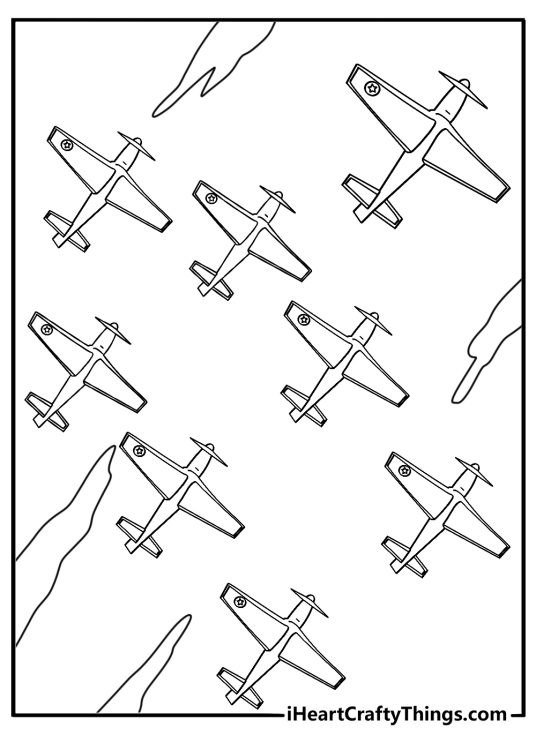 Tuskegee Airmen flying fighter planes in formation detailed black history month coloring page printable