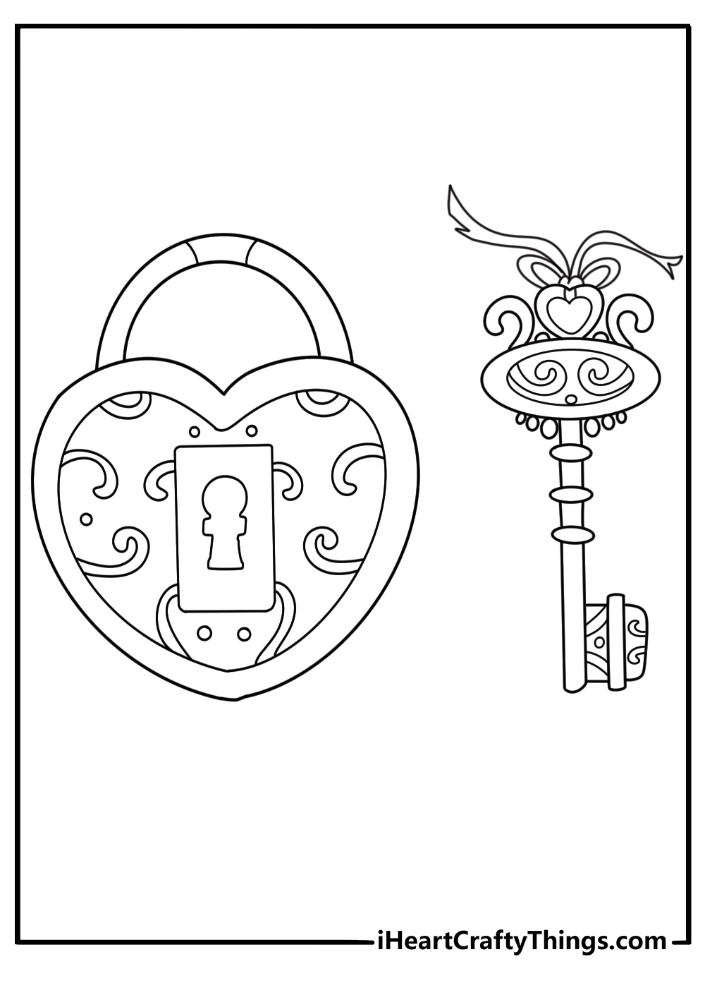 Vintage key and lock with ribbon detailed coloring page for adults