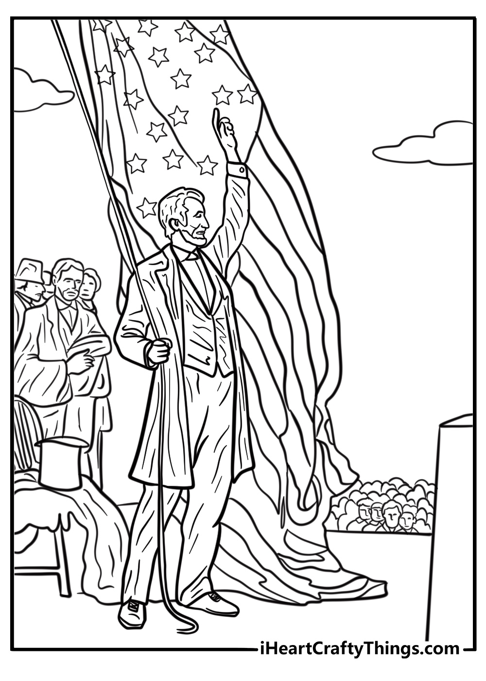 Abraham lincoln giving a speech detailed coloring sheet