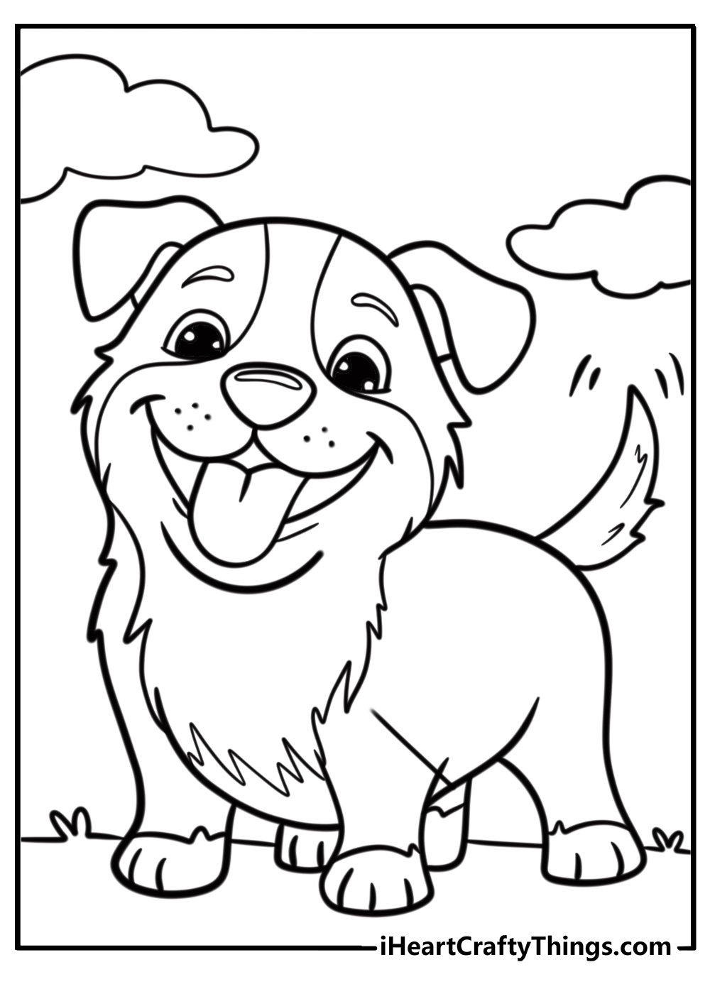 Adorable puppy wagging its tail detailed coloring page for kids