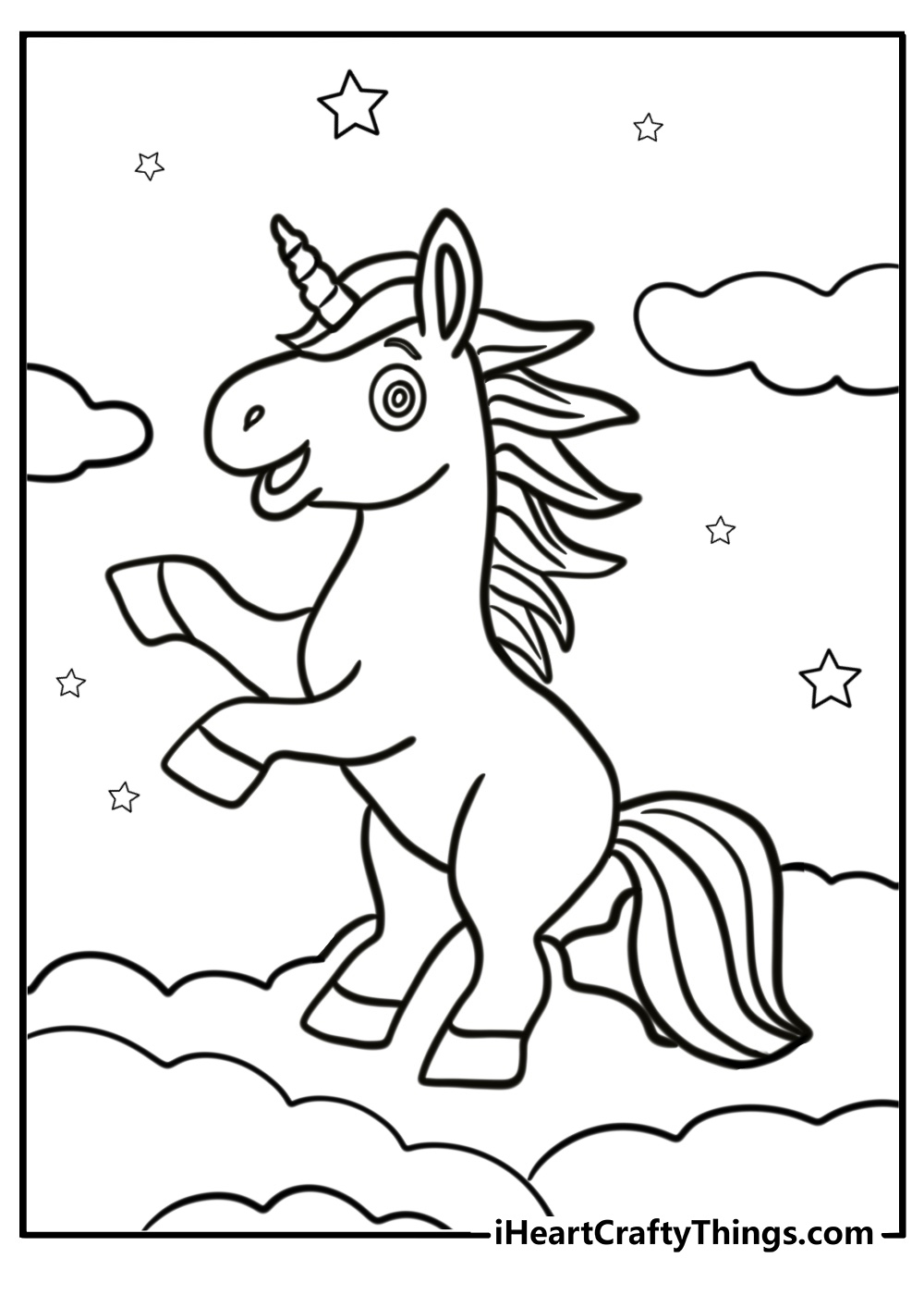 Alicorn standing on a cloud fun printable coloring sheet