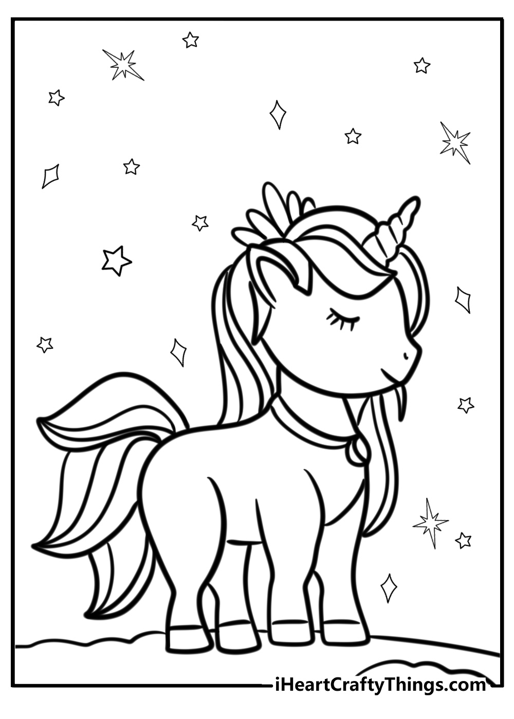 Alicorn surrounded by stars and sparkles coloring page