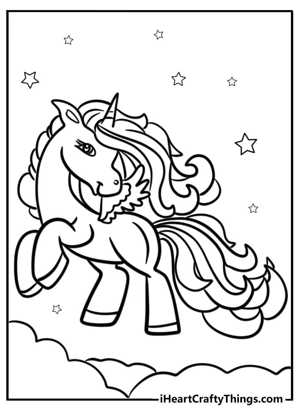 Alicorn with long flowing mane coloring page