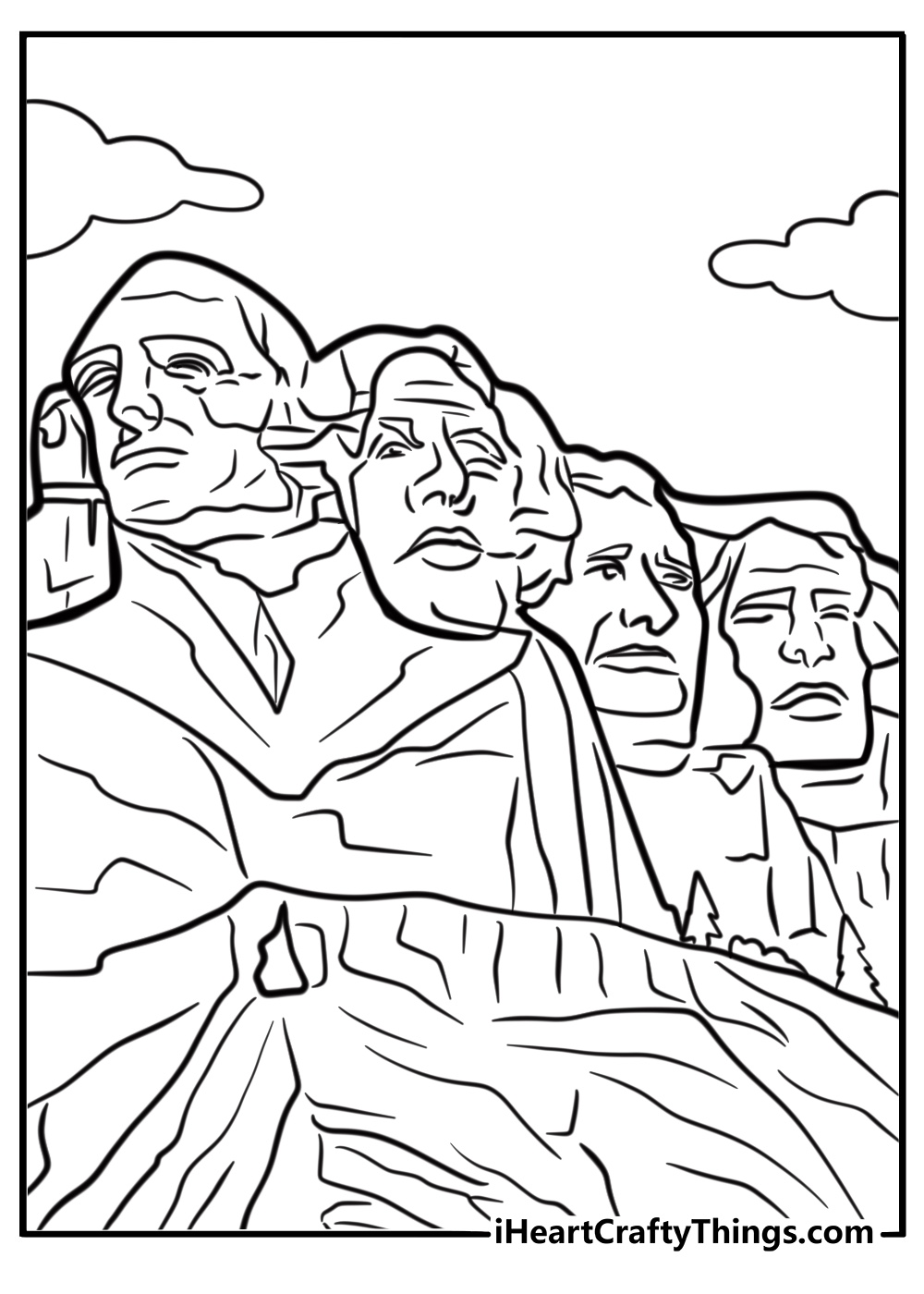 American presidents on Mount Rushmore coloring sheet for kids