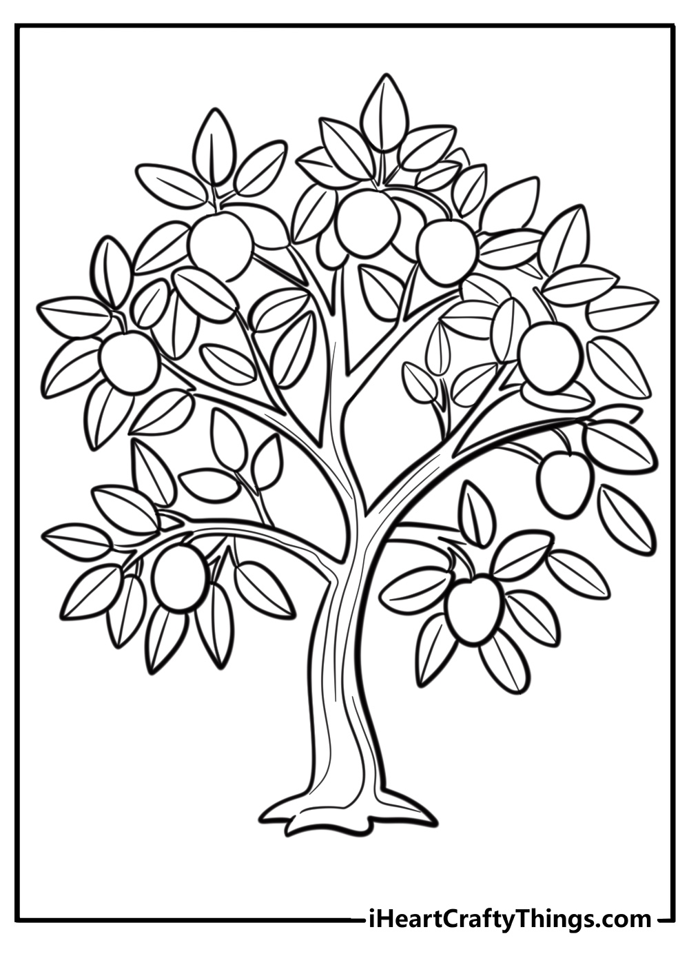 Apple tree with ripe fruit free printable coloring page