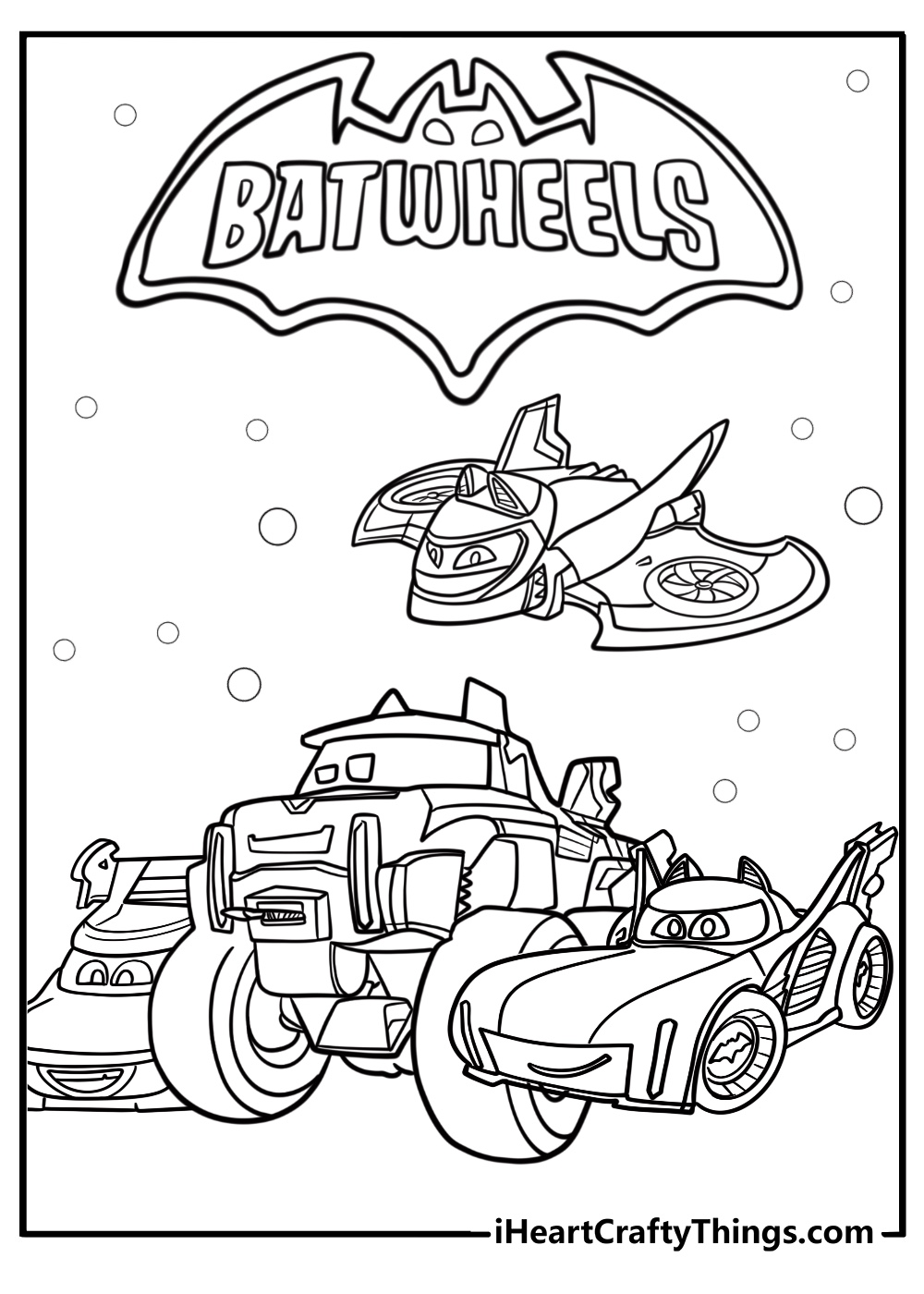 Batwheels team posing together free coloring page pdf