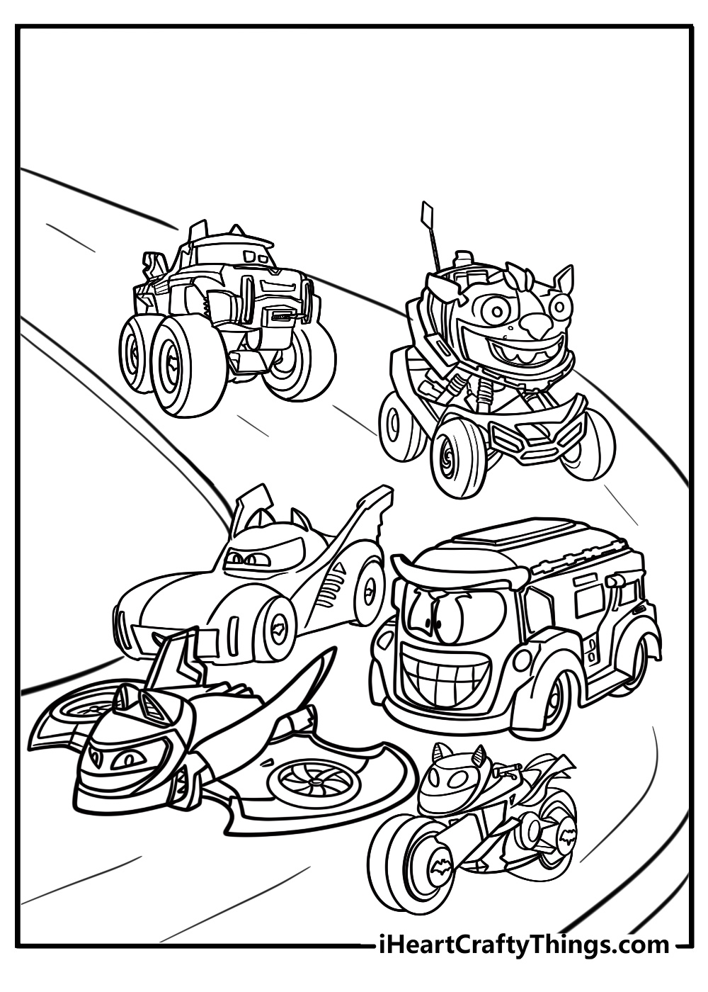 Batwheels vehicles in an exciting race fun printable sheet