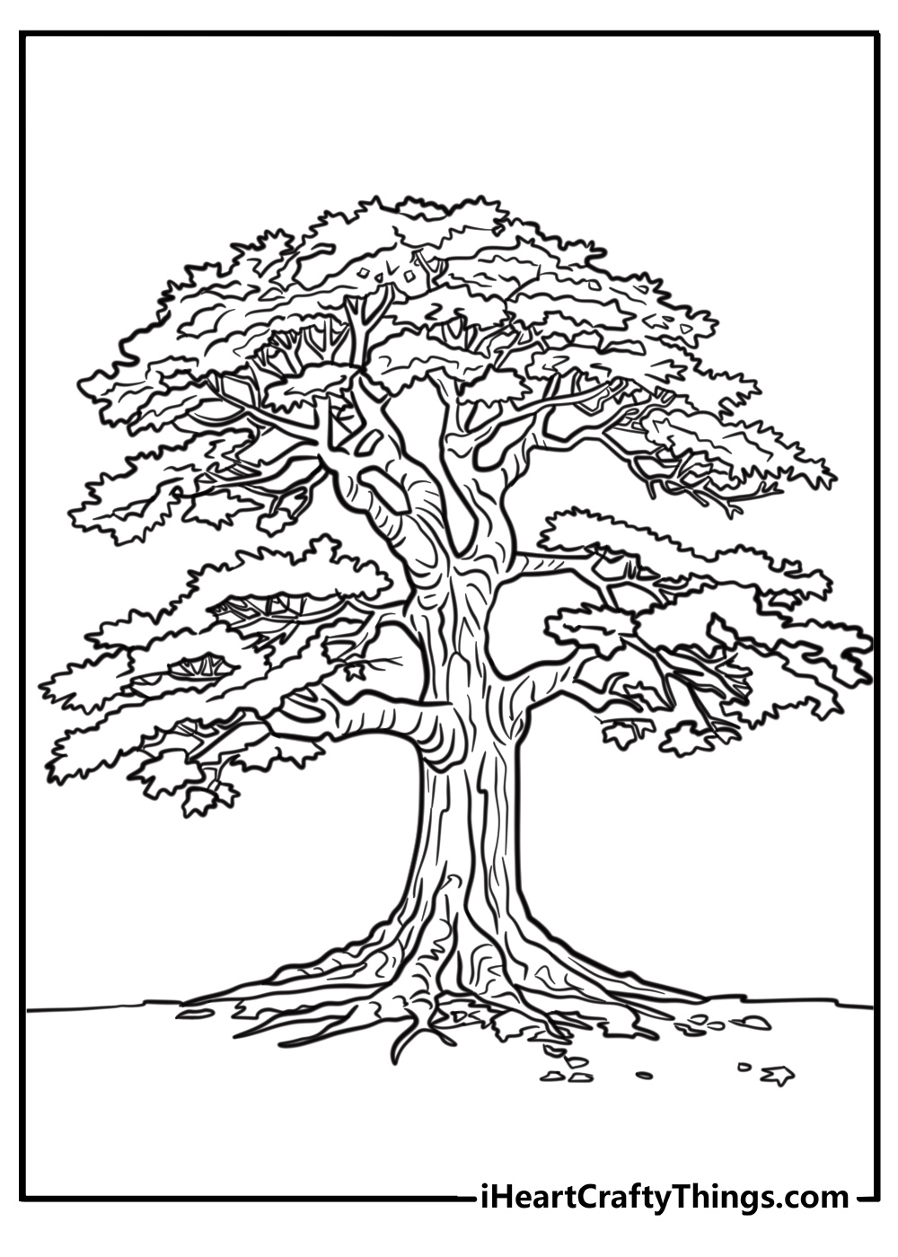 Big oak tree with falling leaves printable coloring sheet