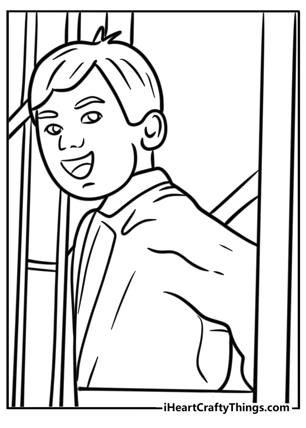 Boy looking out the window of the Polar Express printable coloring page