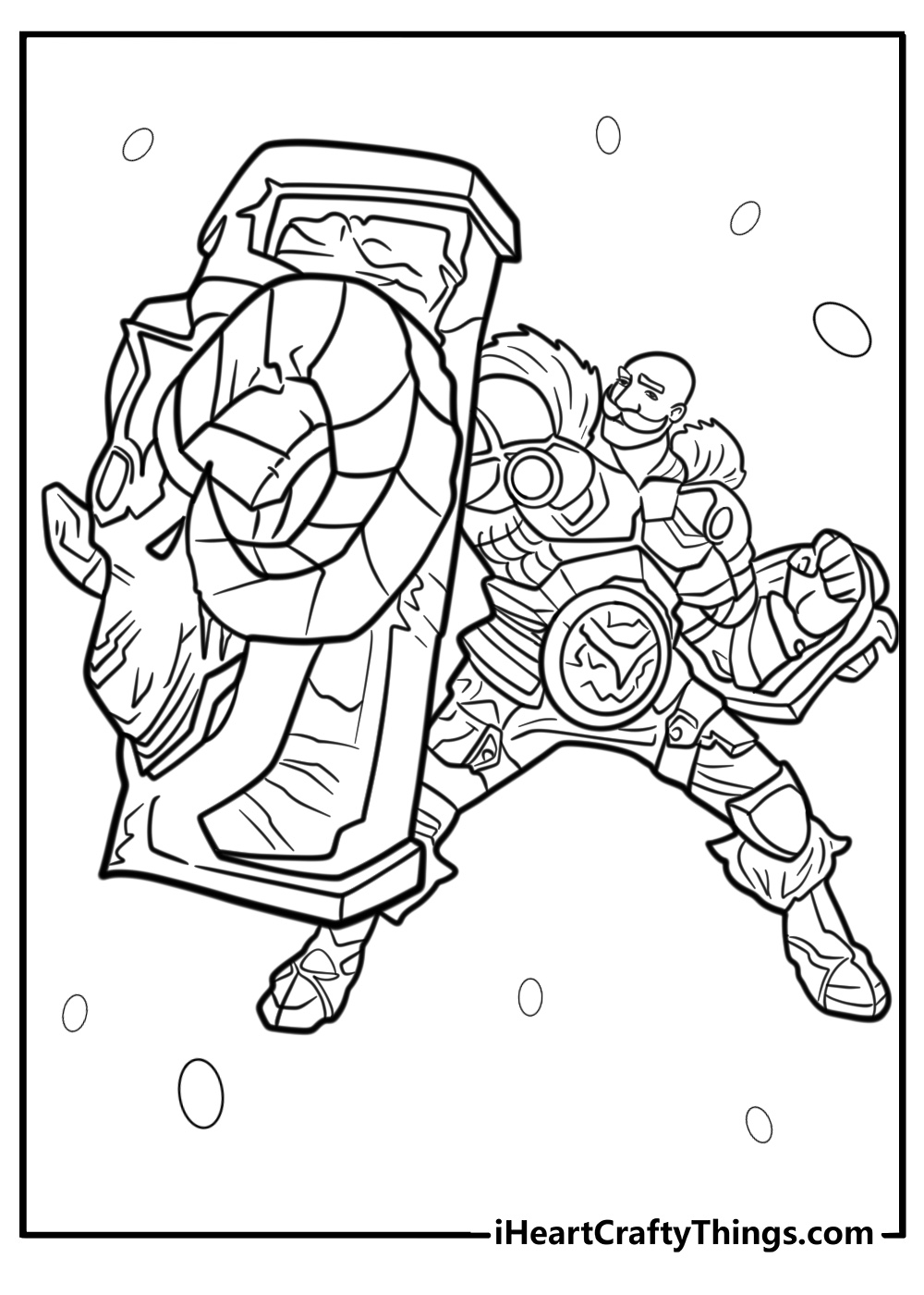 Braum holding his shield in a printable league of legends coloring sheet