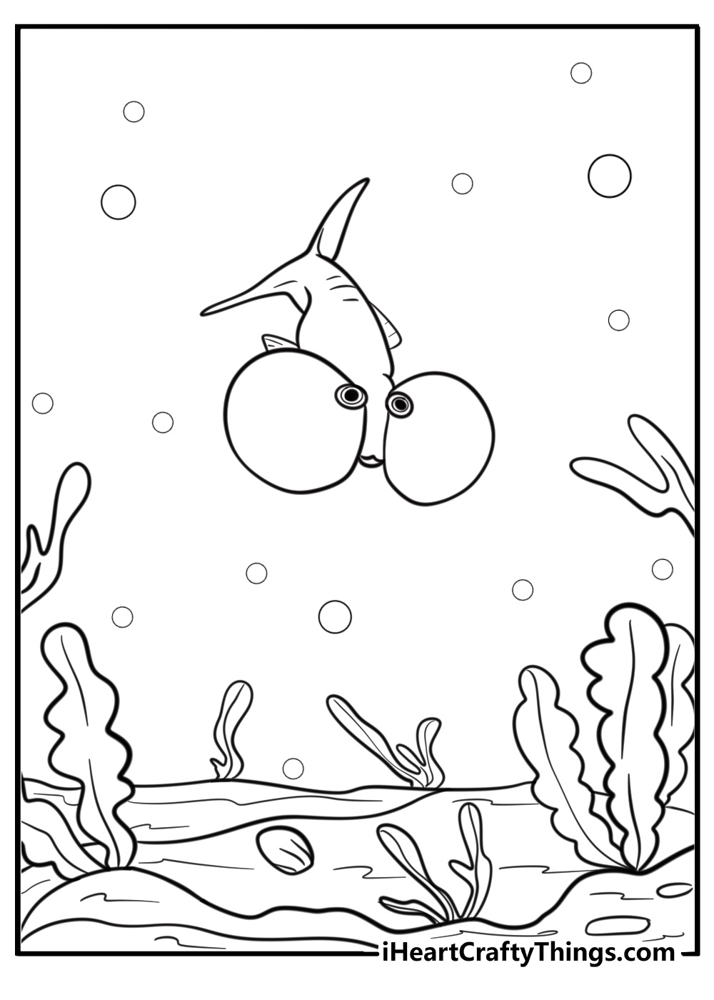 Bubbly fish wimming near coral detailed pdf page