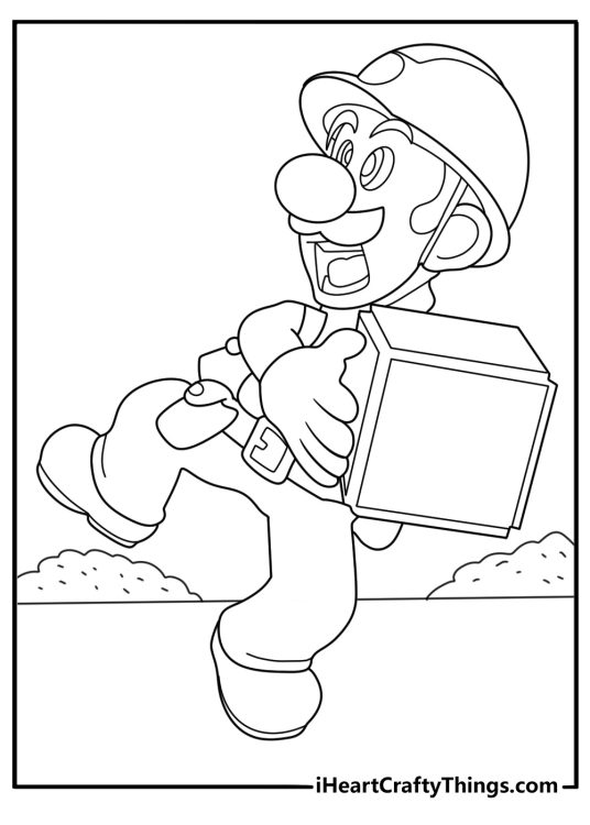 builder luigi placing a block construction coloring page printable