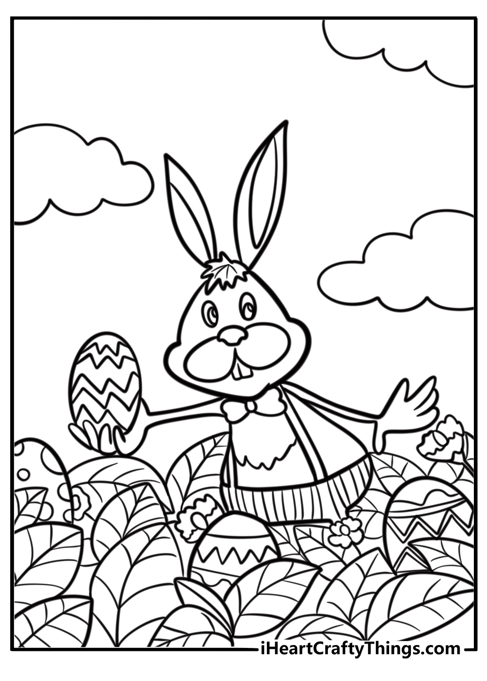 Bunny hiding easter eggs in the grass coloring sheet