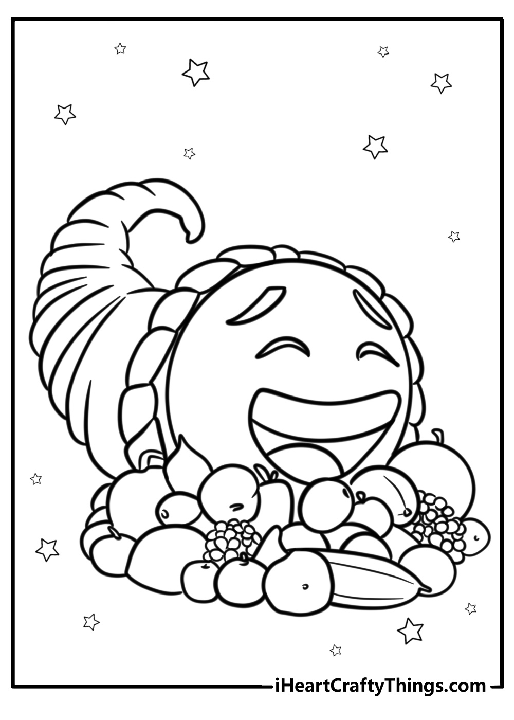 Cartoon cornucopia with a smiling face fun coloring sheet