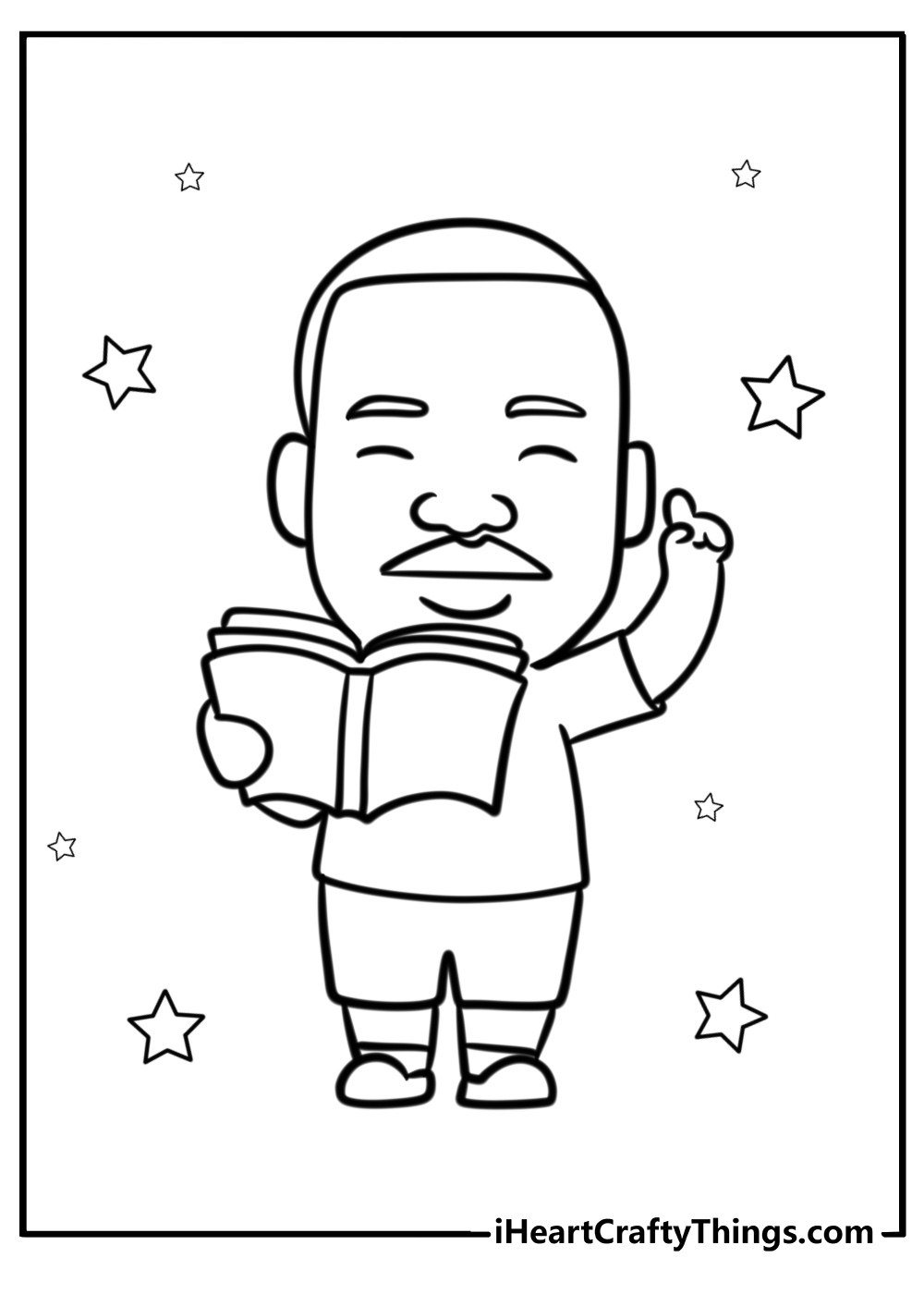 Cartoon martin luther king jr holding a book fun coloring sheet