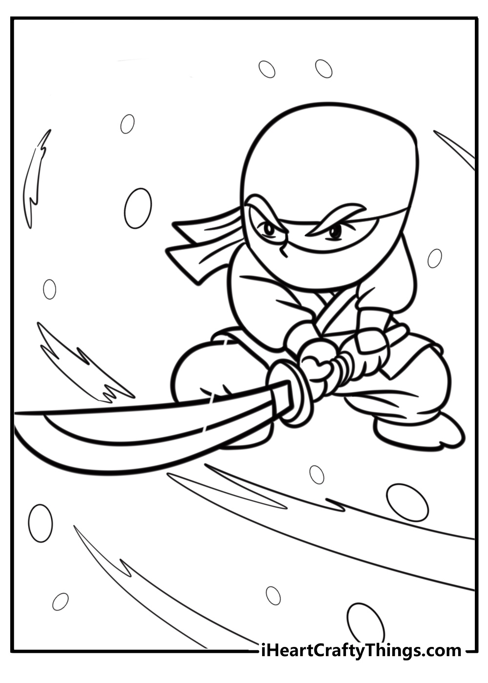 Cartoon ninja in an action pose fun coloring sheet