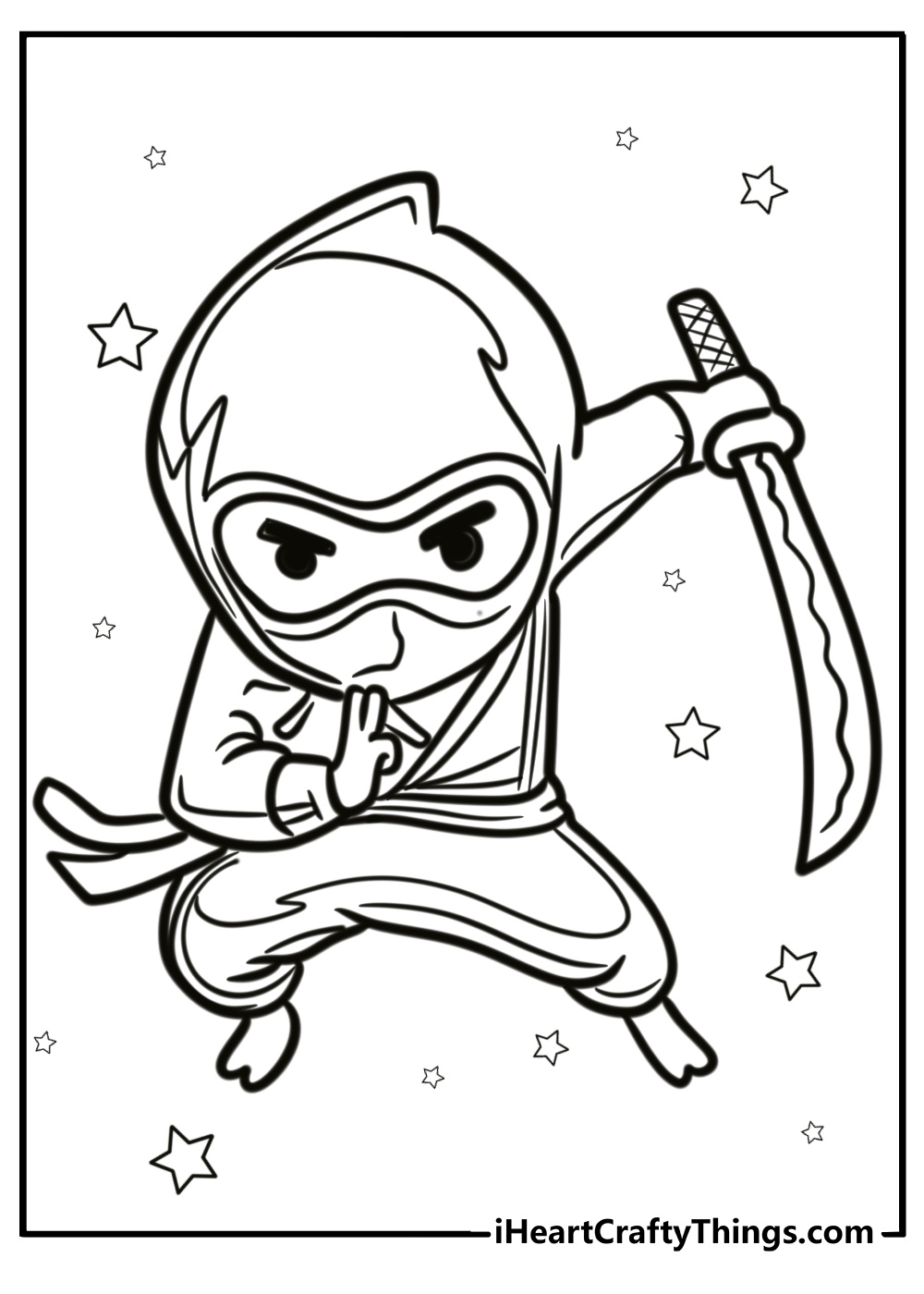 Cartoon ninja with a sword free coloring page pdf