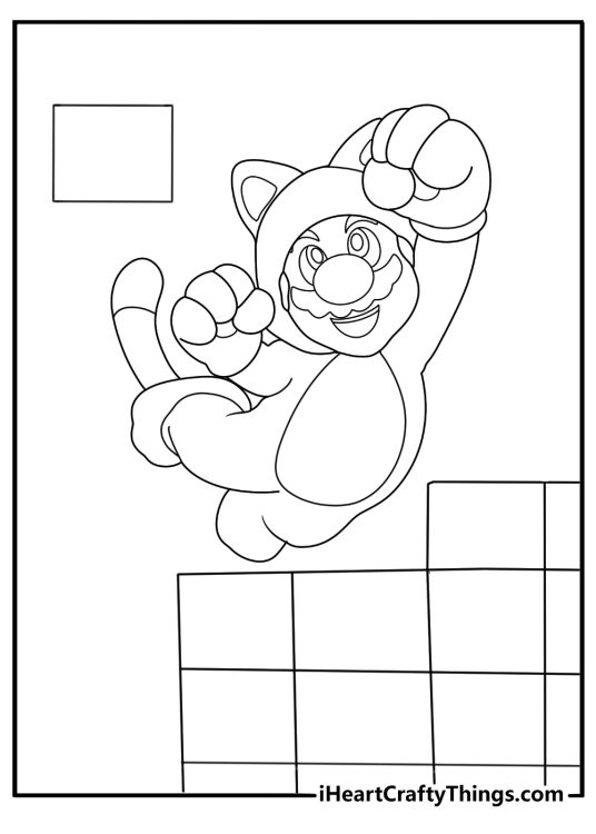 cat suit luigi climbing a wall cute coloring page pdf