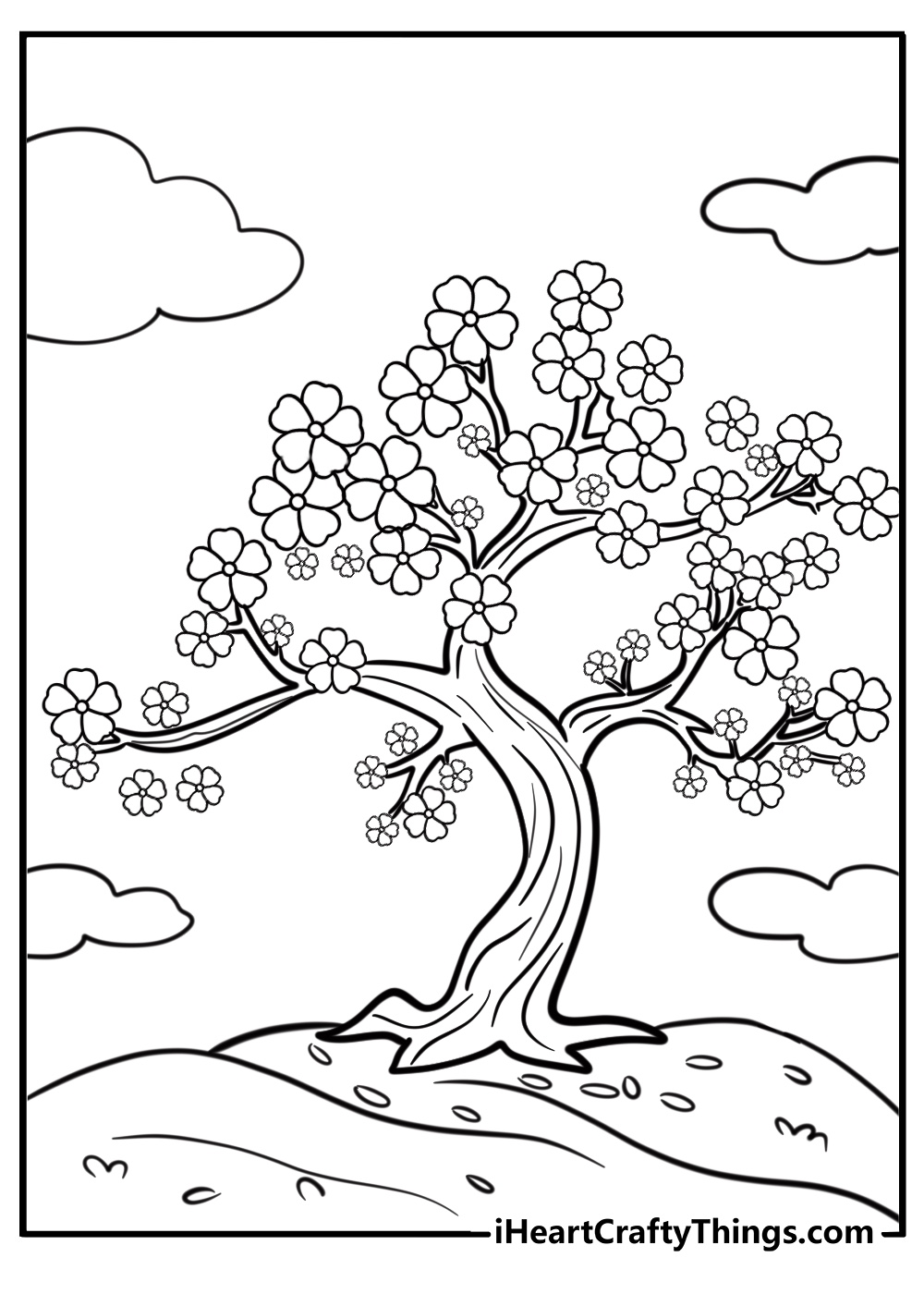 Cherry blossom tree in bloom free printable coloring page