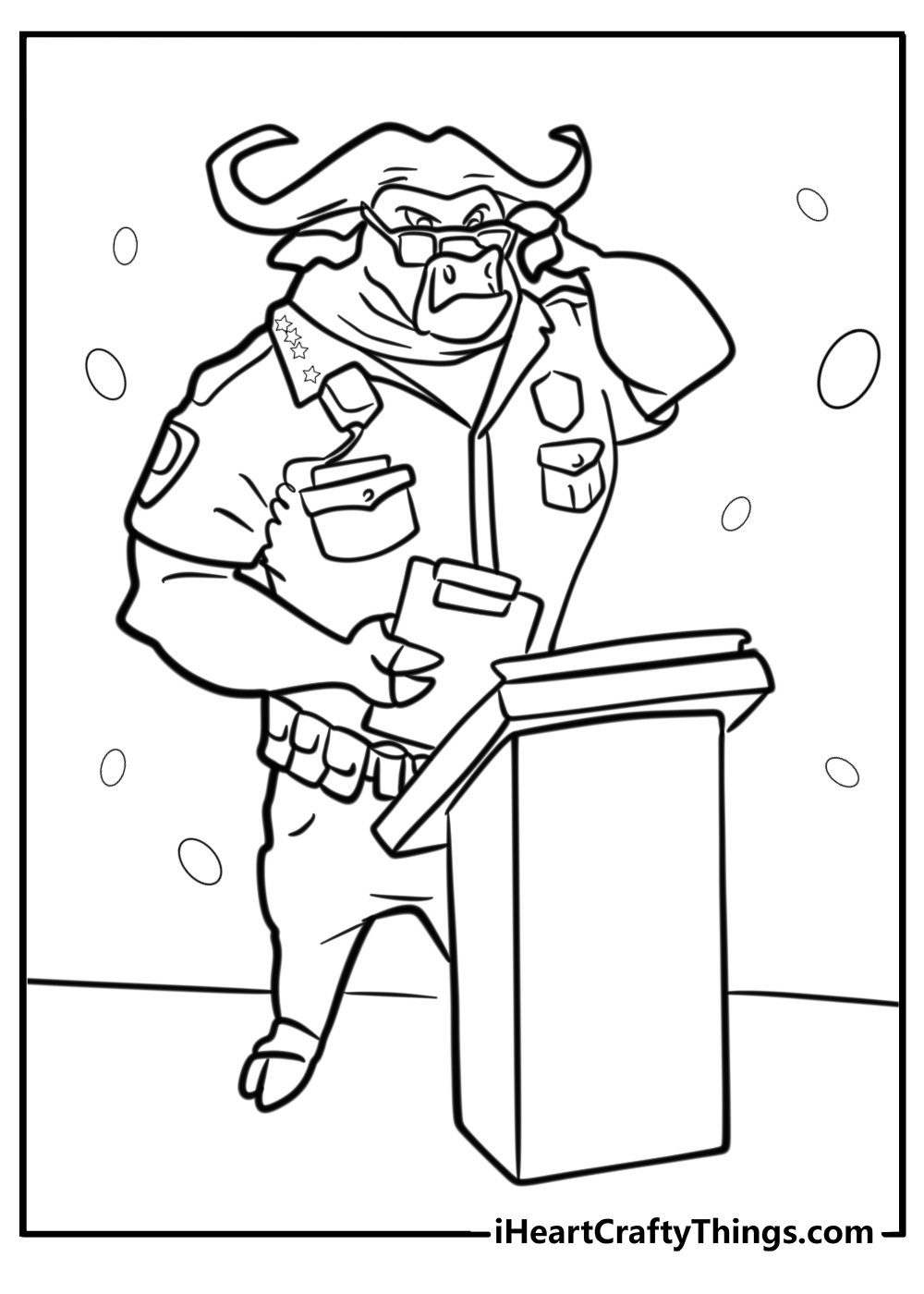 Chief bogo giving orders detailed zootopia coloring sheet