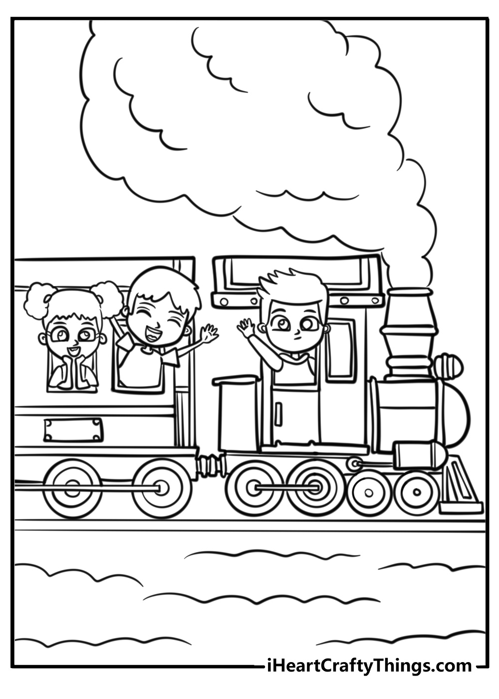 Children riding the Polar Express free printable coloring page