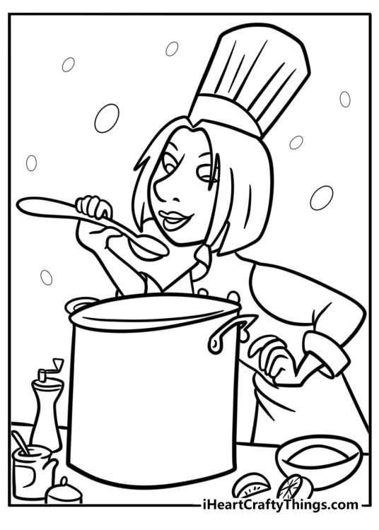 Colette cooking in the kitchen free coloring page pdf