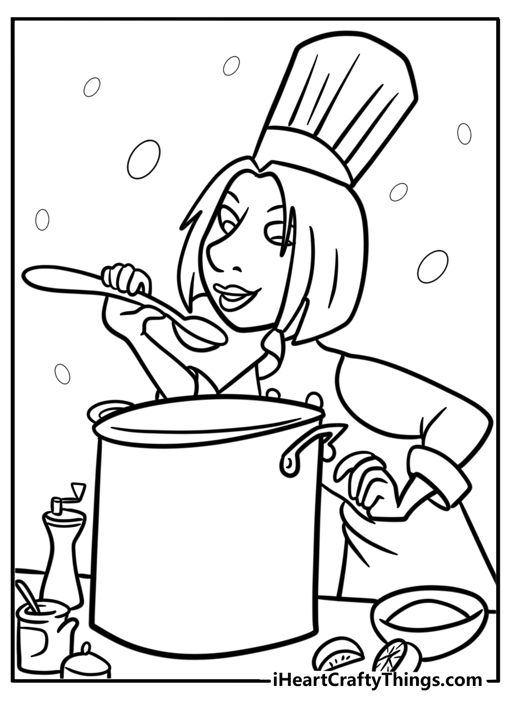 Colette cooking in the kitchen free coloring page pdf