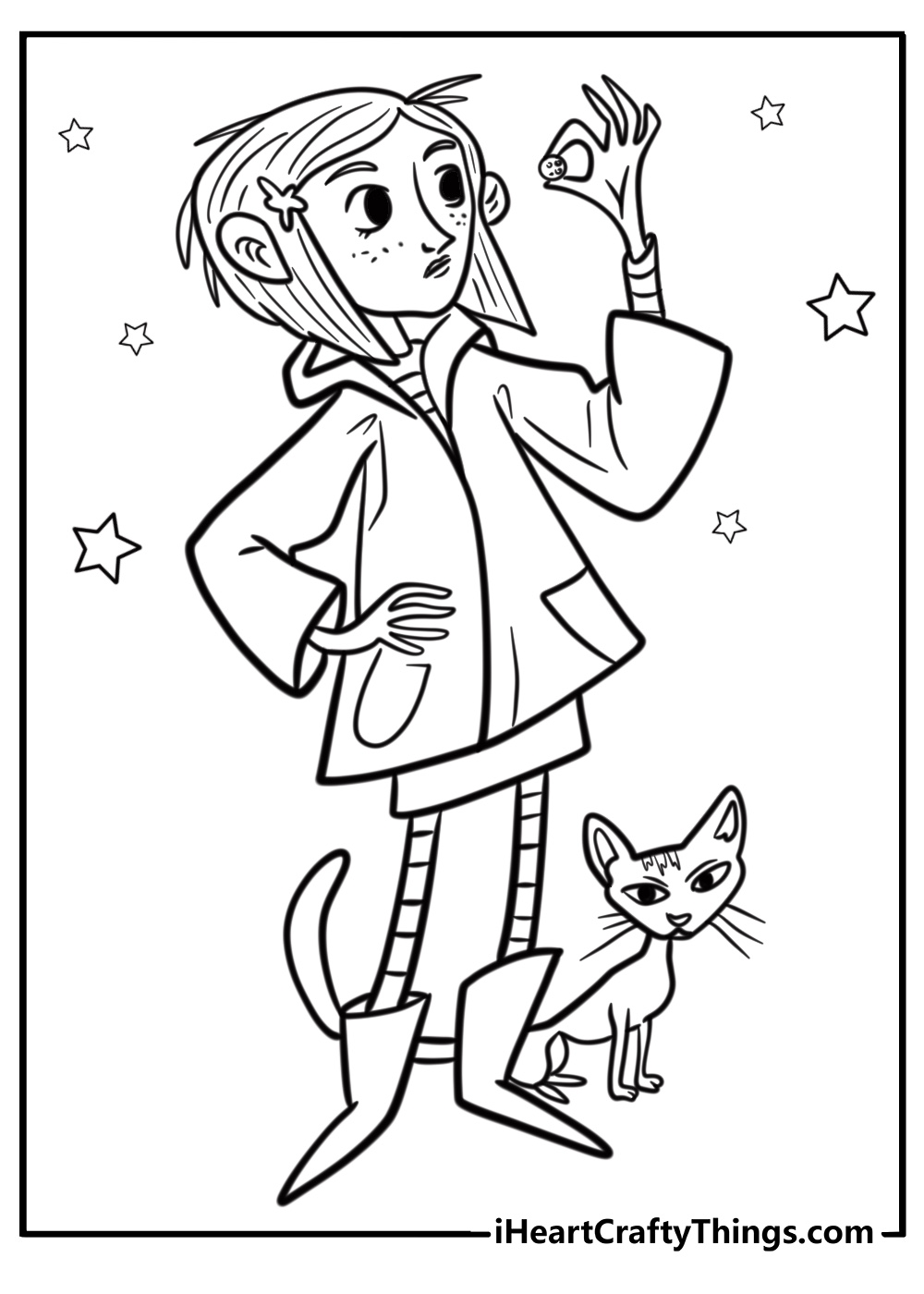 Coraline holding a button key free printable coloring page