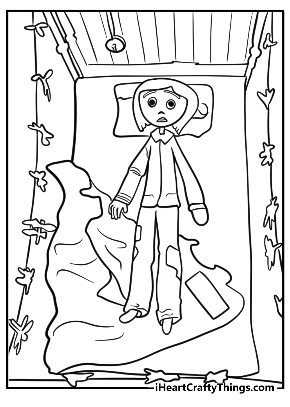 Coraline in her bedroom detailed coloring sheet