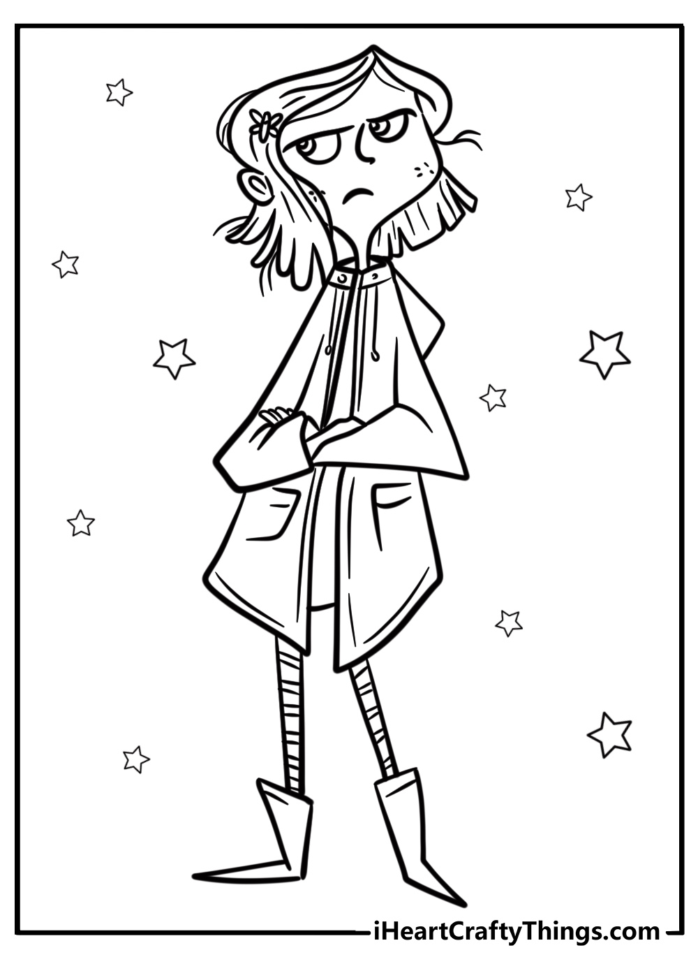 Coraline in her yellow raincoat coloring page