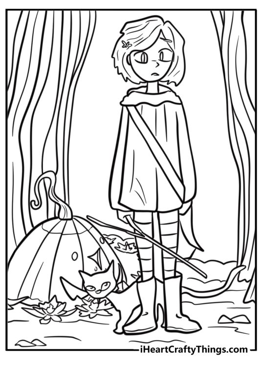 Coraline in the magical garden coloring page