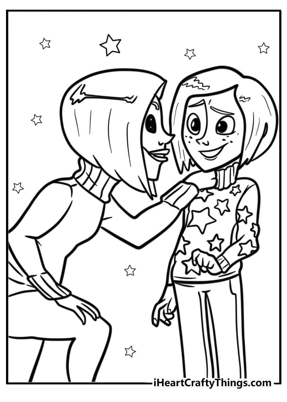 Coraline meeting the other mother detailed coloring sheet