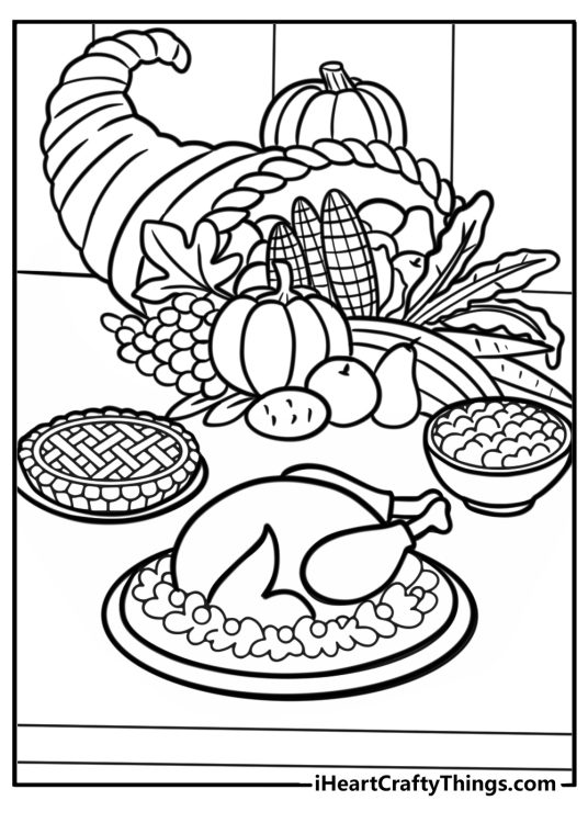 Cornucopia on a festive table coloring page