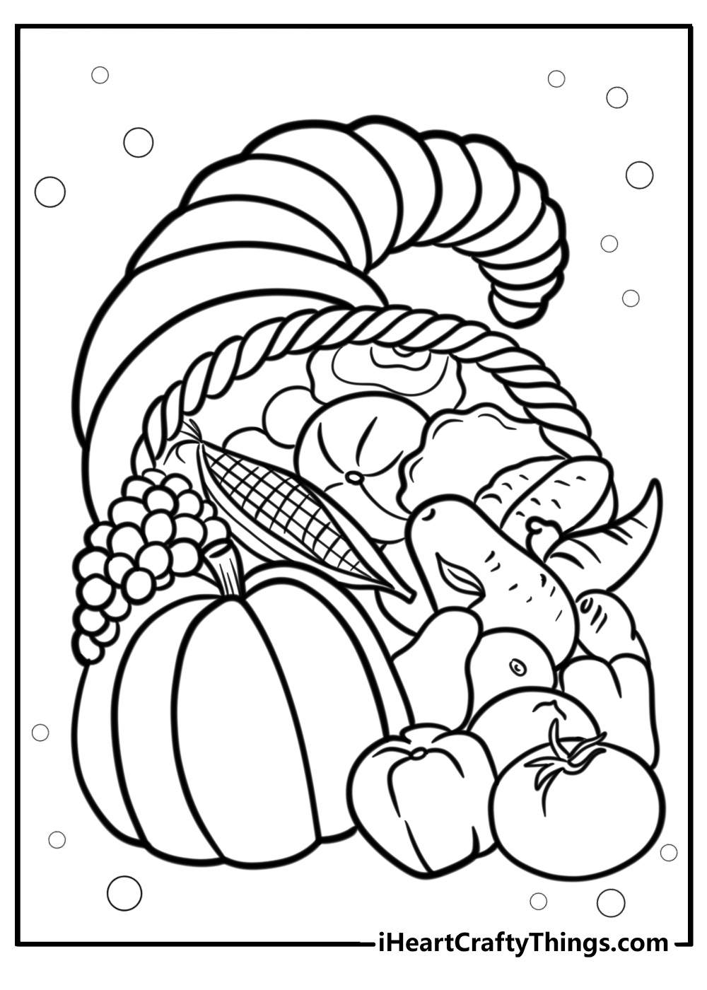 Cornucopia overflowing with harvest free coloring page pdf