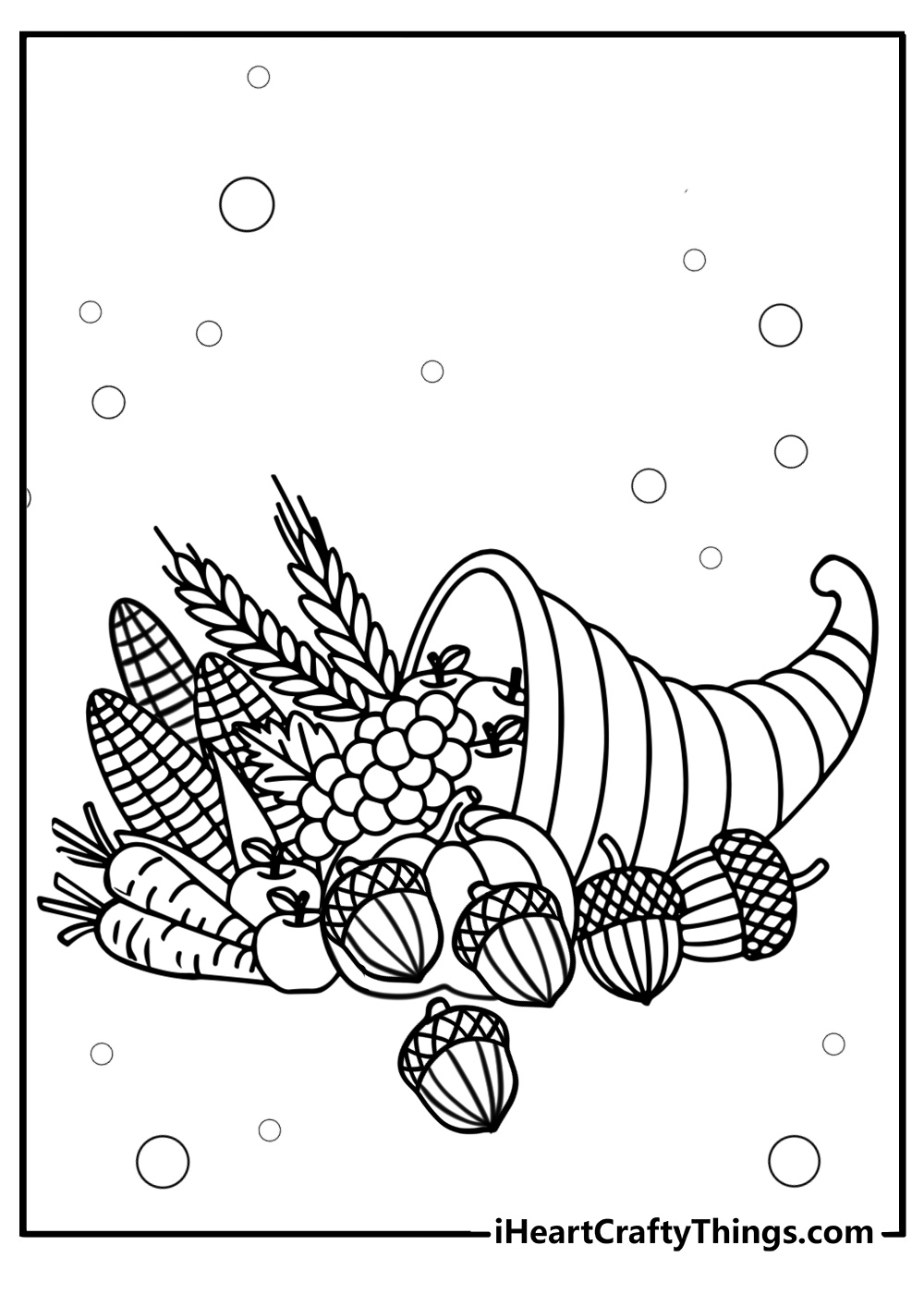 Cornucopia with autumn fruits and nuts free printable coloring page