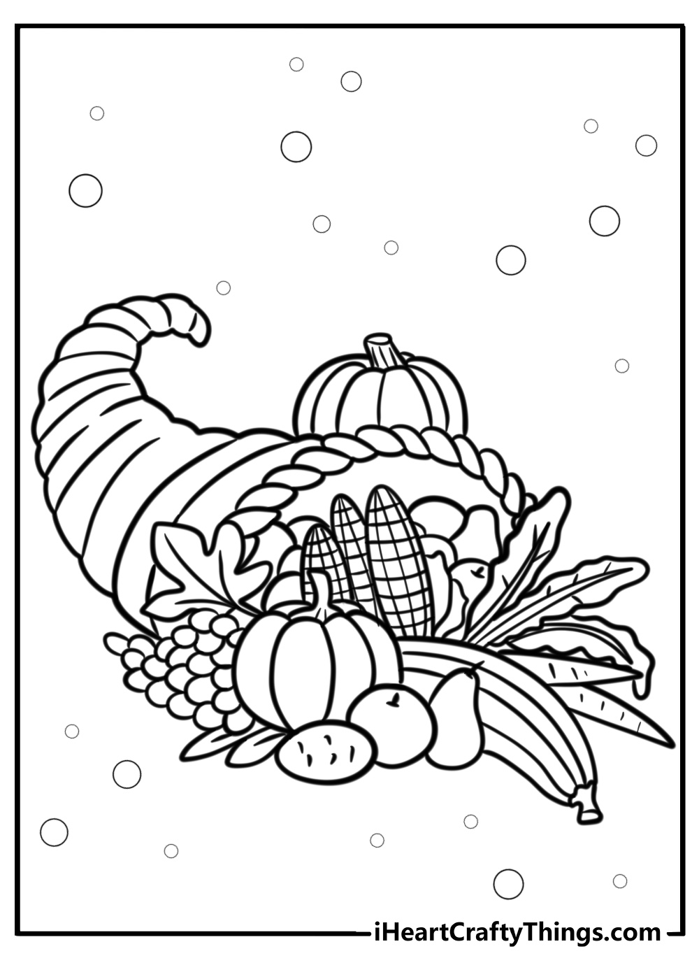 Cornucopia with seasonal vegetables coloring page for kids