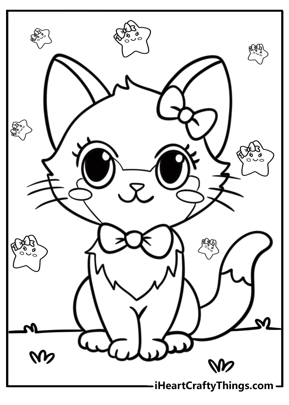 Cute cat with big eyes on a free printable coloring sheet