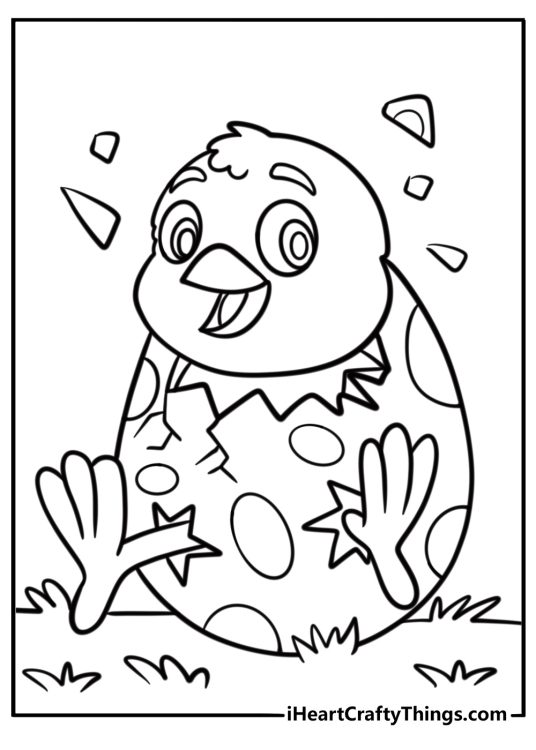 Cute chick hatching from an easter egg coloring sheet