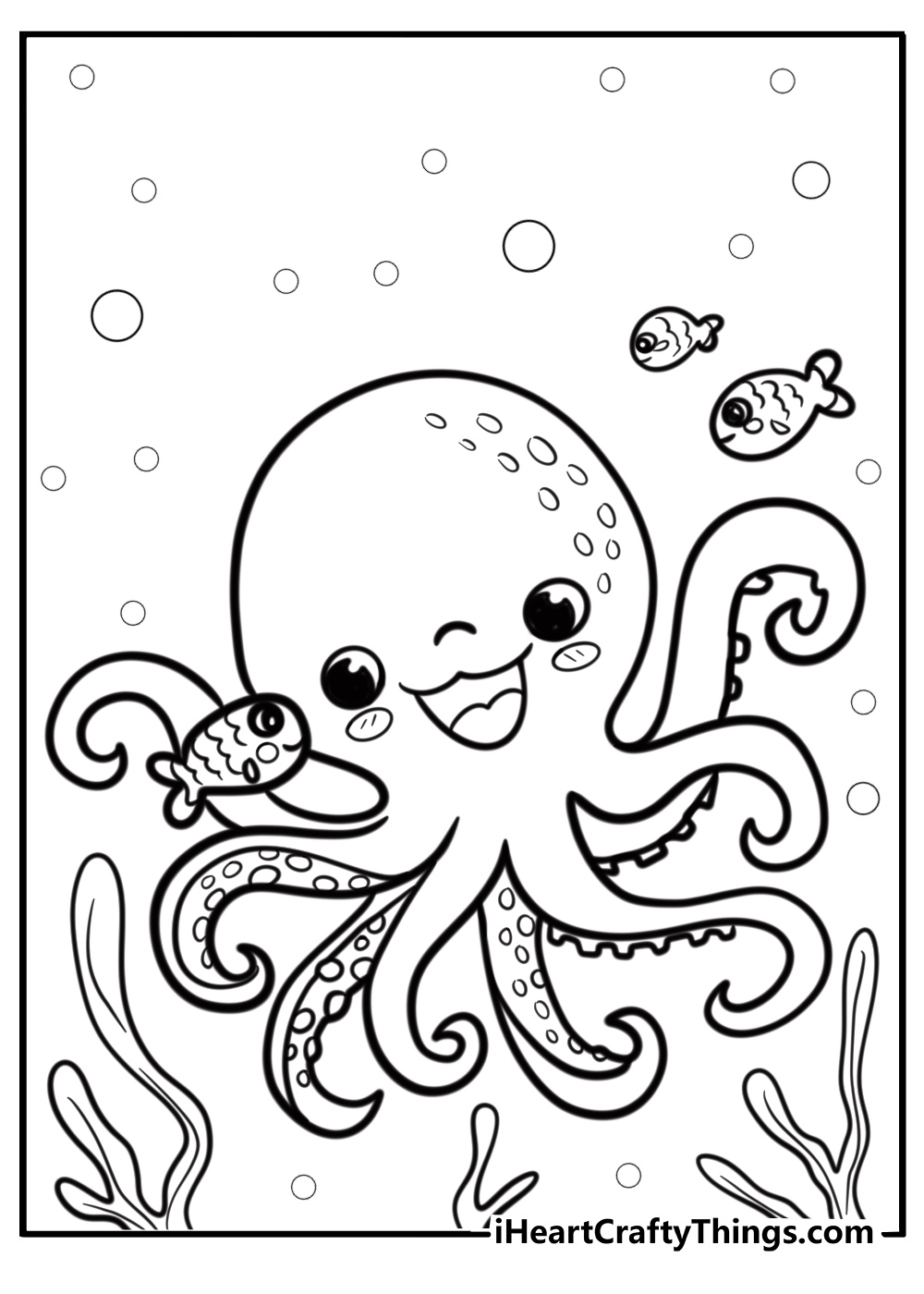 Cute octopus with a big smile detailed coloring pdf