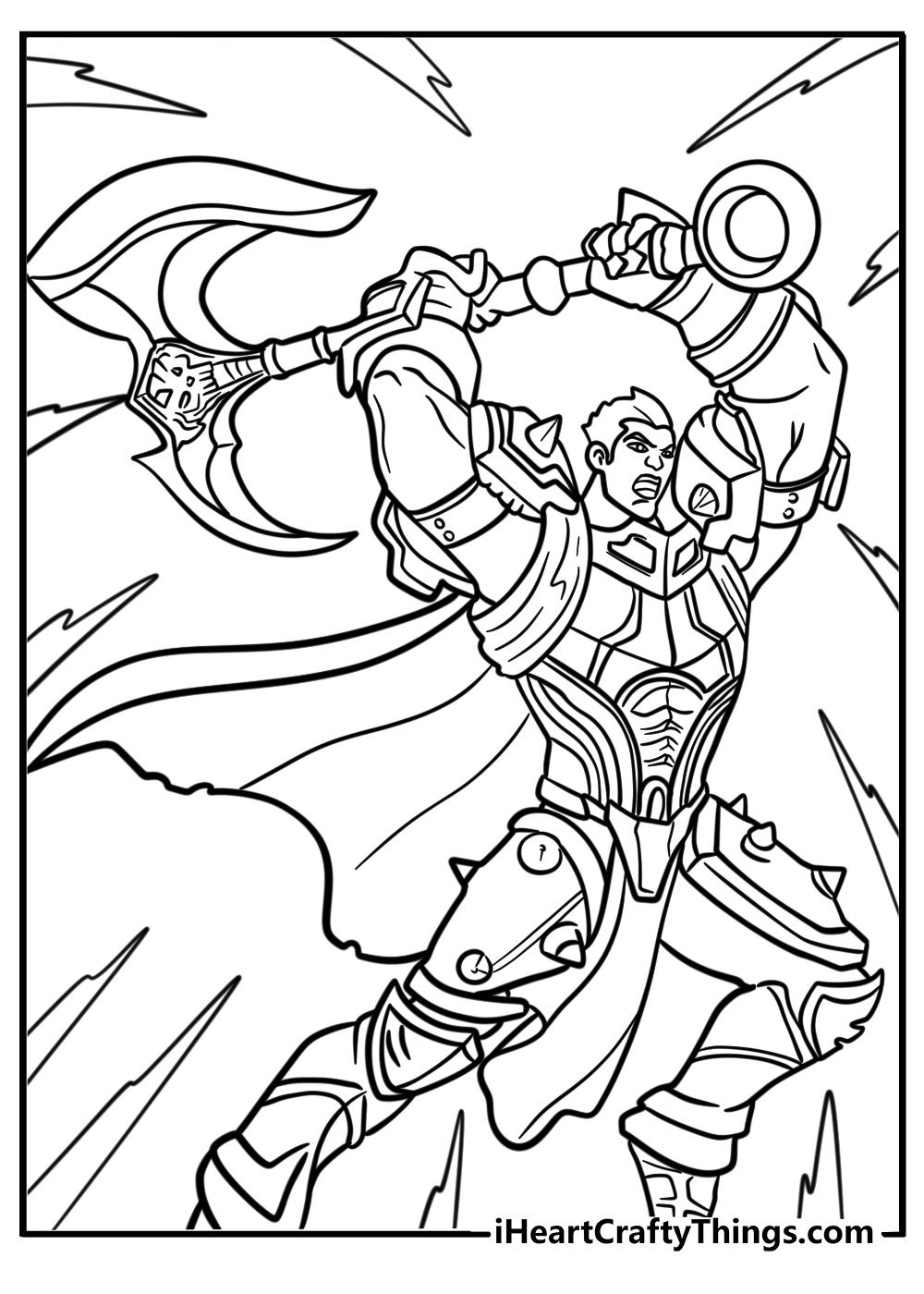 Darius swinging his axe in a printable lol coloring sheet for kids