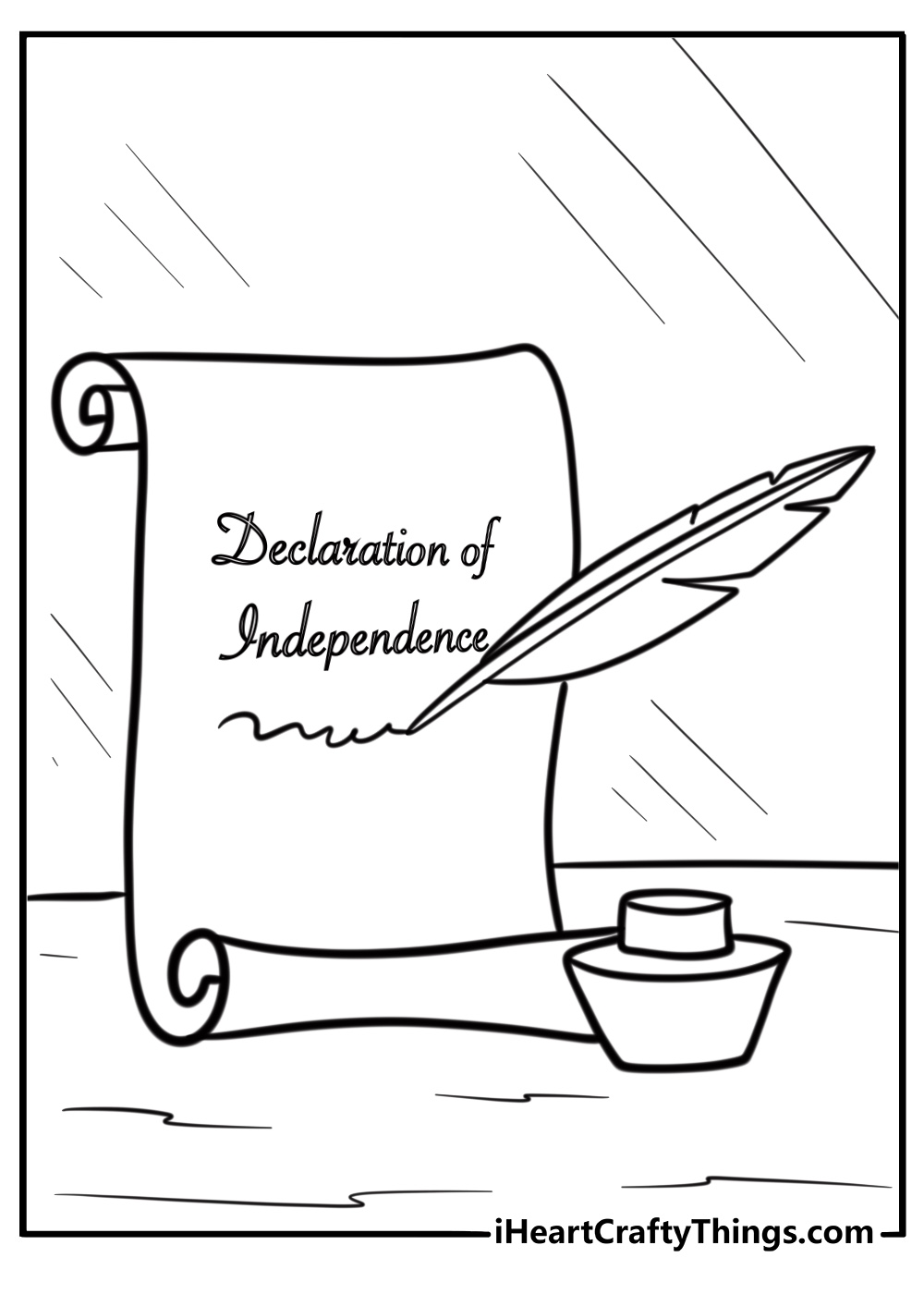 Declaration of Independence on a scroll coloring page